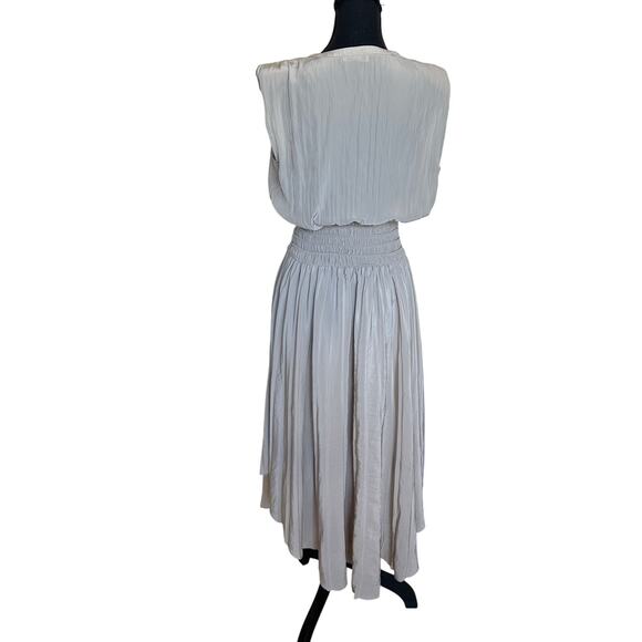 Ray Brook Beige Pleated Midi Dress SMALL Blouson Smocked Designer Romantic $565 - Picture 10 of 11